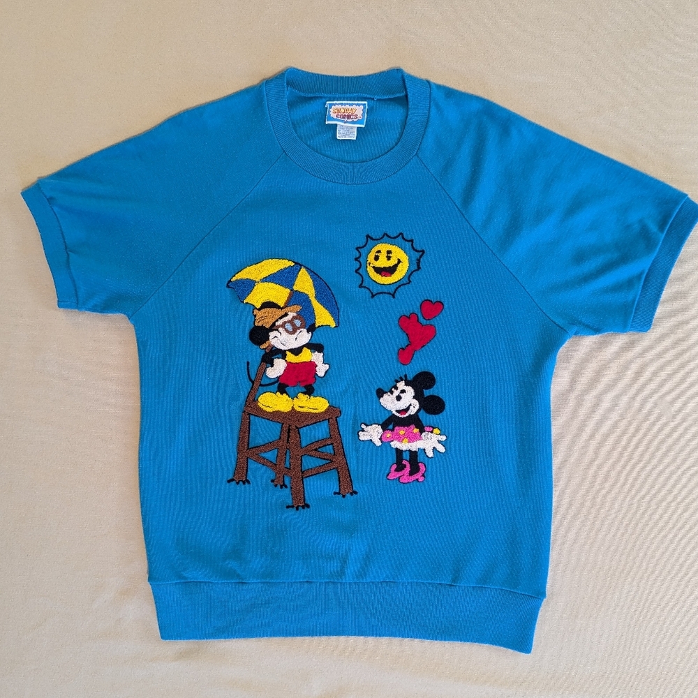Disney Vintage 1980's Mickey & Minnie Mouse Short Sleeve Sweatshirt | Sz Lg